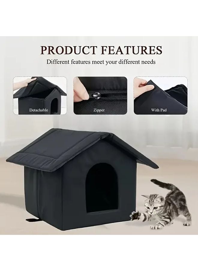 Medium Black Waterproof Outdoor Cat House Dog Kennel Insulated Plush All Season Pet Shelter - Image 5