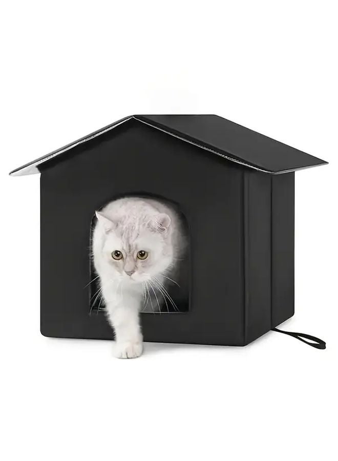 Medium Black Waterproof Outdoor Cat House Dog Kennel Insulated Plush All Season Pet Shelter - Image 2