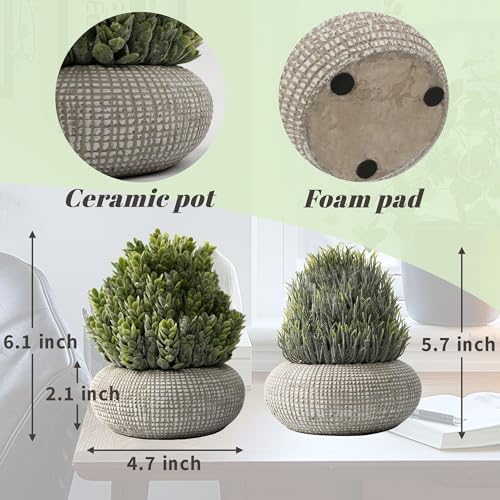 PENGYEE 2Pack Small Fake Plants, 6.1/5.7 Inch Artificial Plants Indoor in Cement Planter, Small Faux Plants Indoor for Room Bathroom Bedroom Farmhouse Kitchen Office Home Decor - Image 3