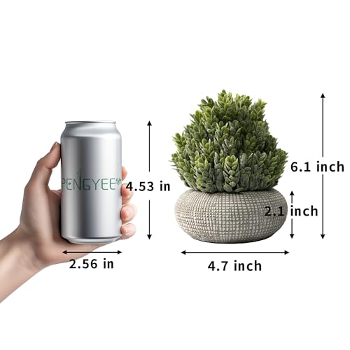 PENGYEE 2Pack Small Fake Plants, 6.1/5.7 Inch Artificial Plants Indoor in Cement Planter, Small Faux Plants Indoor for Room Bathroom Bedroom Farmhouse Kitchen Office Home Decor - Image 4