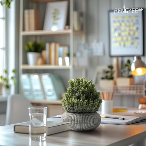 PENGYEE 2Pack Small Fake Plants, 6.1/5.7 Inch Artificial Plants Indoor in Cement Planter, Small Faux Plants Indoor for Room Bathroom Bedroom Farmhouse Kitchen Office Home Decor - Image 5