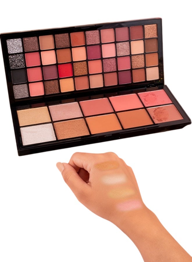 مايت سينما باليت مكياج مايت سينما الاحترافي (50 لون) – مجموعة شاملة ومتكاملة الكل في واحد (ظلال عيون، بلاشر، هايلايتر) – ألوان مطفية ولامعة لإطلالة كاملة ومحترفة – اختيار الخبراء لتصحيح، تحسين، وتجميل ملامح الوجه – ثبات طويل وجودة دمج فائقة. - Image 1