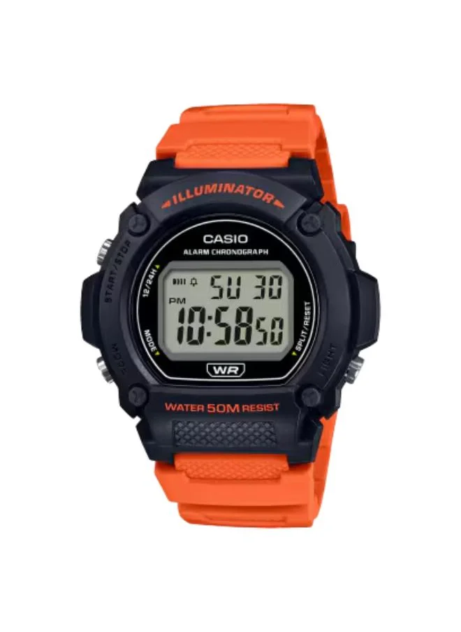 كاسيو Men's Digital Display Watch With Orange Resin Strap - W-219H-4AVDF