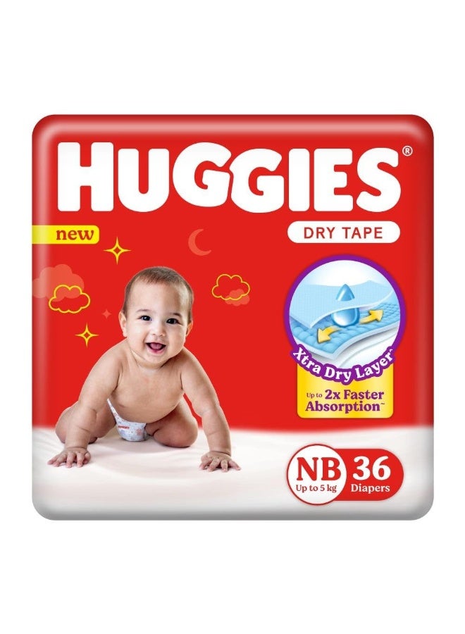 Huggies Dry Tape Newborn - (NB) Size Baby Tape Diapers, 36 count, with 5 in 1 Comfort