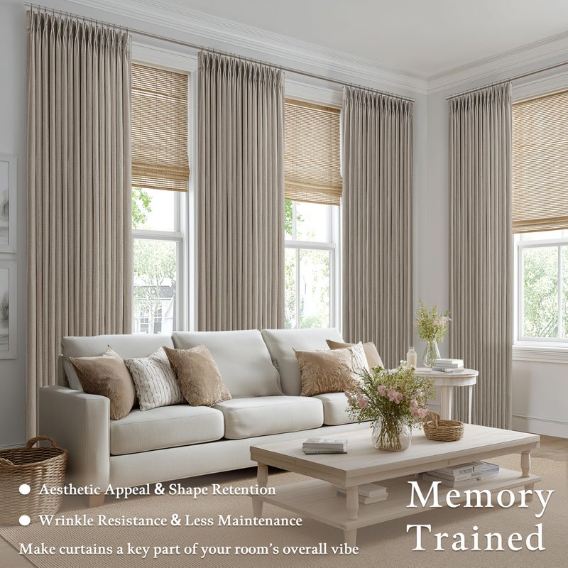 TWODRAPES Taupe Pleated Linen Curtains 102 Inches Long for Living Room 2 Panels Set Greyish Beige Flax Pinch Pleat Drapes Back Tab Farmhouse Ceiling Floor 102 Inch Window Curtains Bedroom Burlywood Birch - Image 2