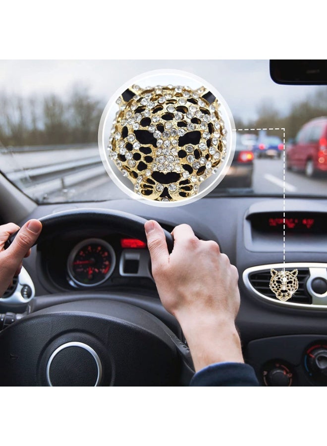 HOMESTAR 2 Pcs Bling Leopard Air Vent Clips, Crystal Leopard Car Air Fresheners Vent Clips Car Diffuser Vent Clip Rhinestone Decoration Interior Decor Diamond Bling Accessories for Women (Golden) - Image 4