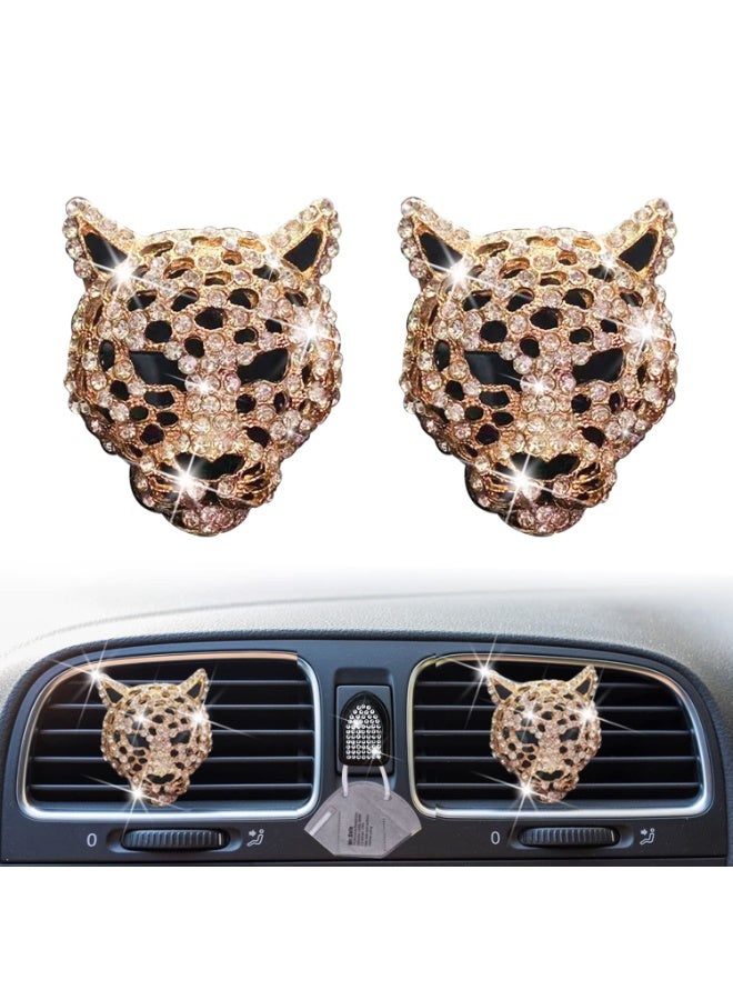 HOMESTAR 2 Pcs Bling Leopard Air Vent Clips, Crystal Leopard Car Air Fresheners Vent Clips Car Diffuser Vent Clip Rhinestone Decoration Interior Decor Diamond Bling Accessories for Women (Golden) - Image 1