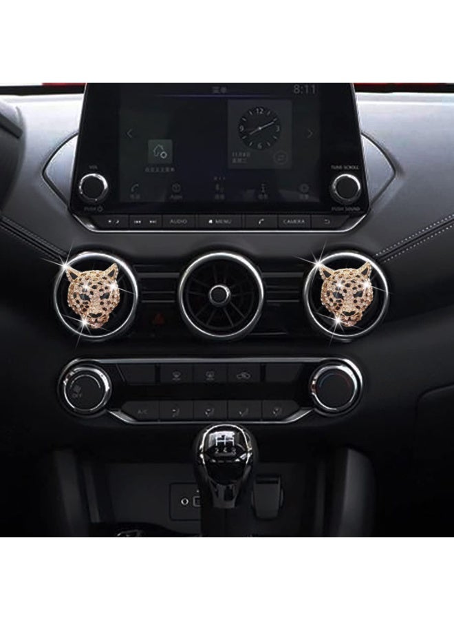 HOMESTAR 2 Pcs Bling Leopard Air Vent Clips, Crystal Leopard Car Air Fresheners Vent Clips Car Diffuser Vent Clip Rhinestone Decoration Interior Decor Diamond Bling Accessories for Women (Golden) - Image 3