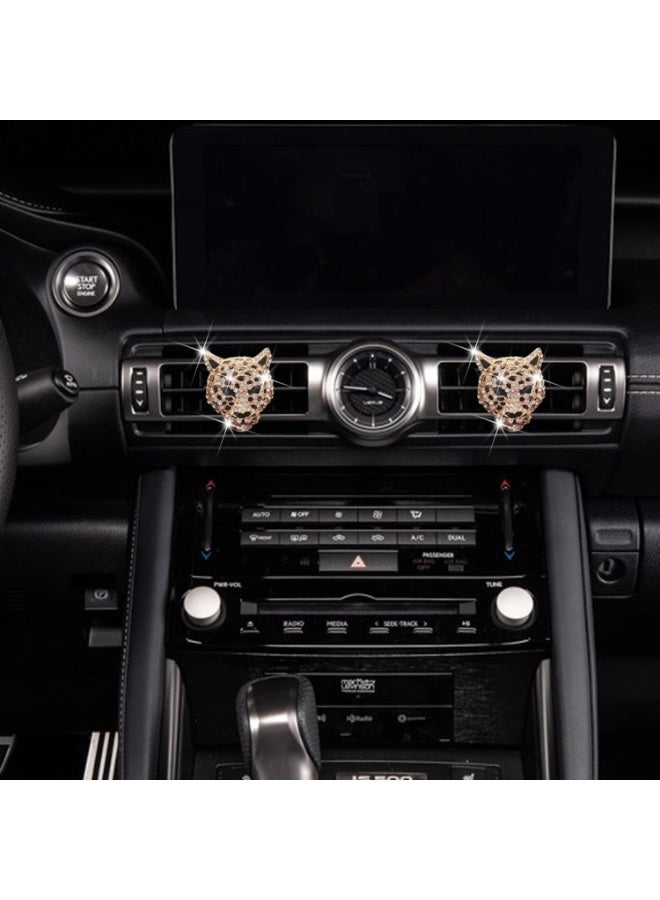 HOMESTAR 2 Pcs Bling Leopard Air Vent Clips, Crystal Leopard Car Air Fresheners Vent Clips Car Diffuser Vent Clip Rhinestone Decoration Interior Decor Diamond Bling Accessories for Women (Golden) - Image 5