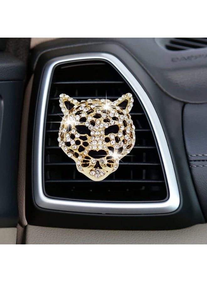 HOMESTAR 2 Pcs Bling Leopard Air Vent Clips, Crystal Leopard Car Air Fresheners Vent Clips Car Diffuser Vent Clip Rhinestone Decoration Interior Decor Diamond Bling Accessories for Women (Golden) - Image 2