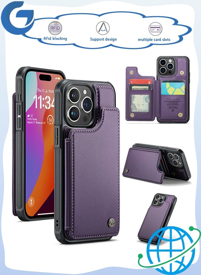 Gecomo iPhone 15 Pro Phone Case, Double Magnetic Clasp Shockproof Leather Kickstand, RFID Blocking Credit Slots Kickstand Shockproof Phone Cover for Women Men - Image 1