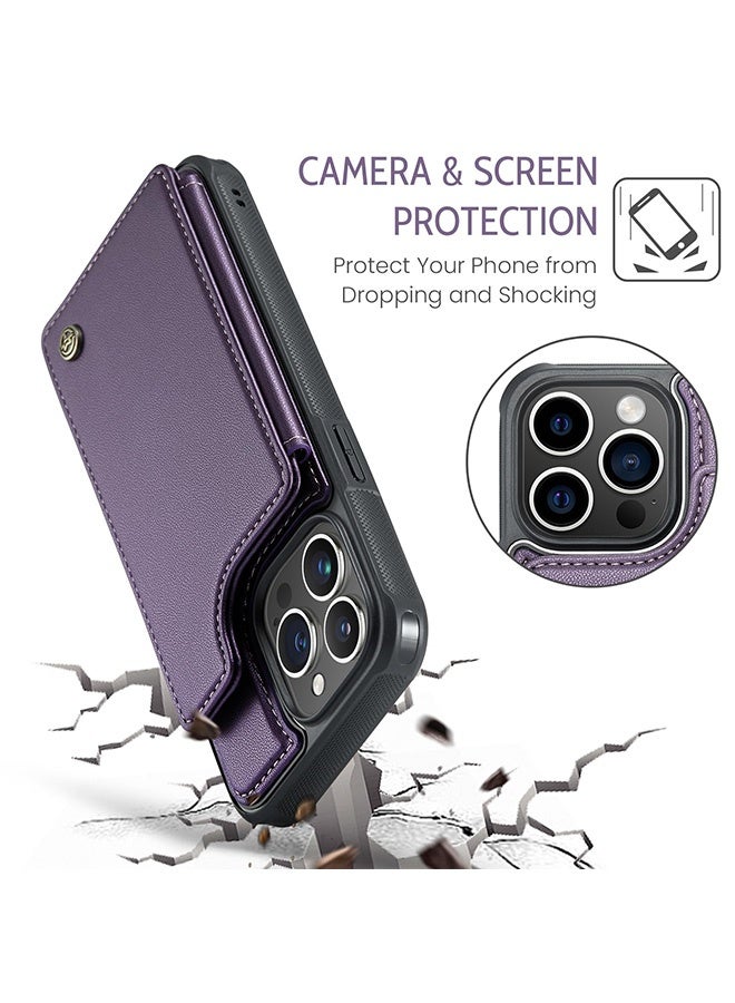 Gecomo iPhone 15 Pro Phone Case, Double Magnetic Clasp Shockproof Leather Kickstand, RFID Blocking Credit Slots Kickstand Shockproof Phone Cover for Women Men - Image 3