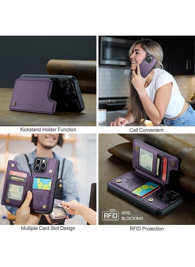 Gecomo iPhone 15 Pro Phone Case, Double Magnetic Clasp Shockproof Leather Kickstand, RFID Blocking Credit Slots Kickstand Shockproof Phone Cover for Women Men - Image 5