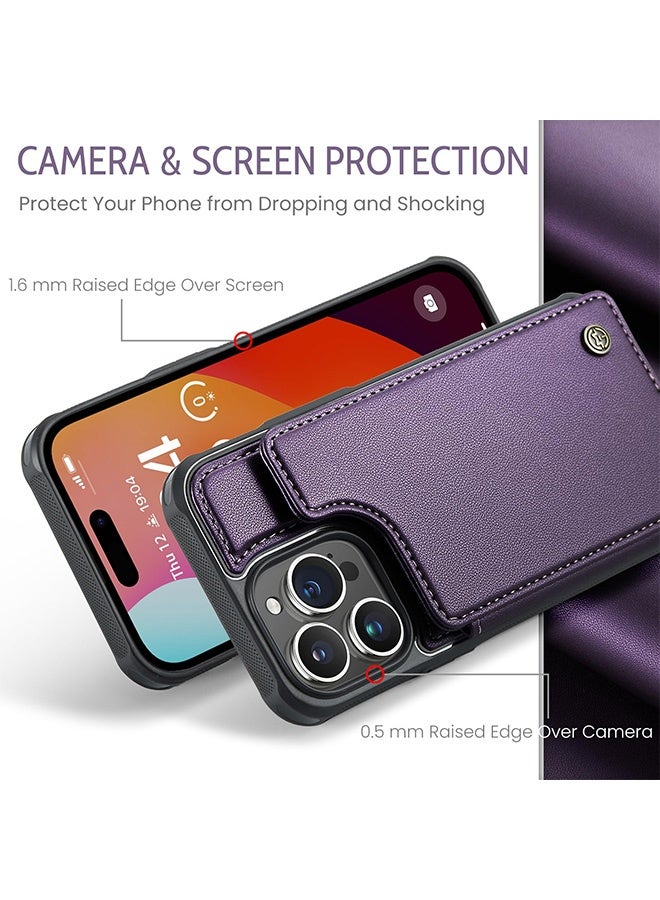 Gecomo iPhone 15 Pro Phone Case, Double Magnetic Clasp Shockproof Leather Kickstand, RFID Blocking Credit Slots Kickstand Shockproof Phone Cover for Women Men - Image 4