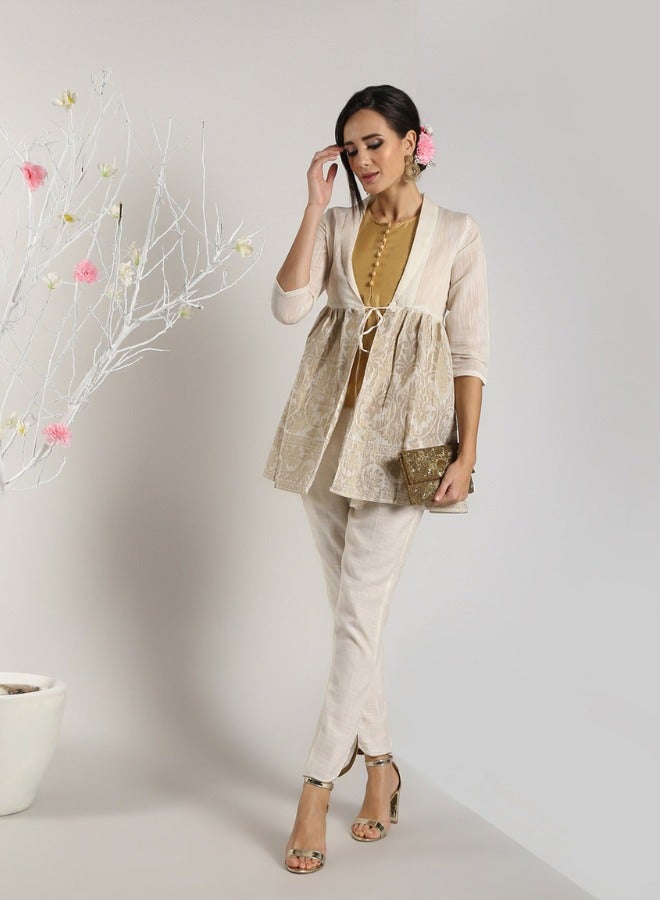 Abhishti Taupe Cotton Peplum Jacket With Top  - Image 4