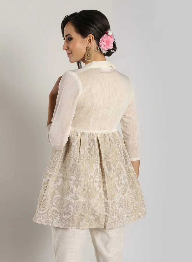 Abhishti Taupe Cotton Peplum Jacket With Top