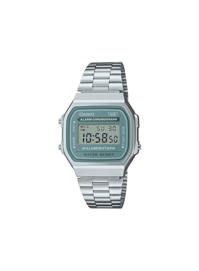 Casio A168WA-3AY Vintage Digital Stainless Steel Men's Watch, Green - Image 1