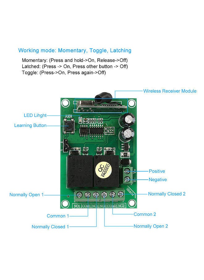 Smart Home 433Mhz RF DC 12V 2CH Learning Code Wireless Remote Control Switch Relay Receiver Transmitter Universal Remote Switch System and Long Range 500M RF Transmitter Remote Controls 1527