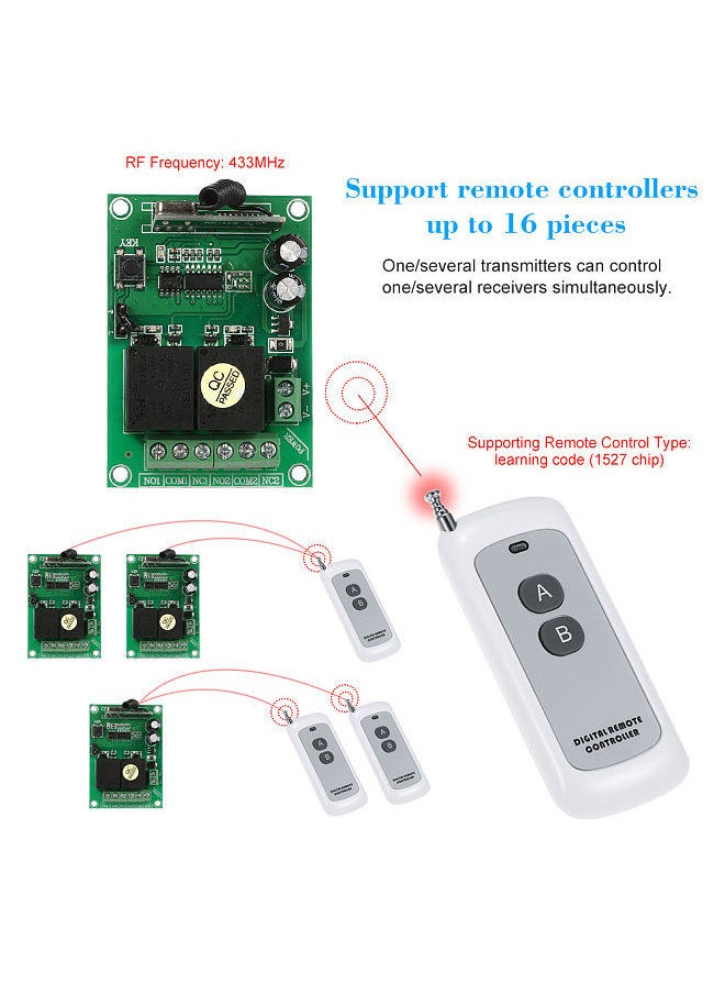 Smart Home 433Mhz RF DC 12V 2CH Learning Code Wireless Remote Control Switch Relay Receiver Transmitter Universal Remote Switch System and Long Range 500M RF Transmitter Remote Controls 1527