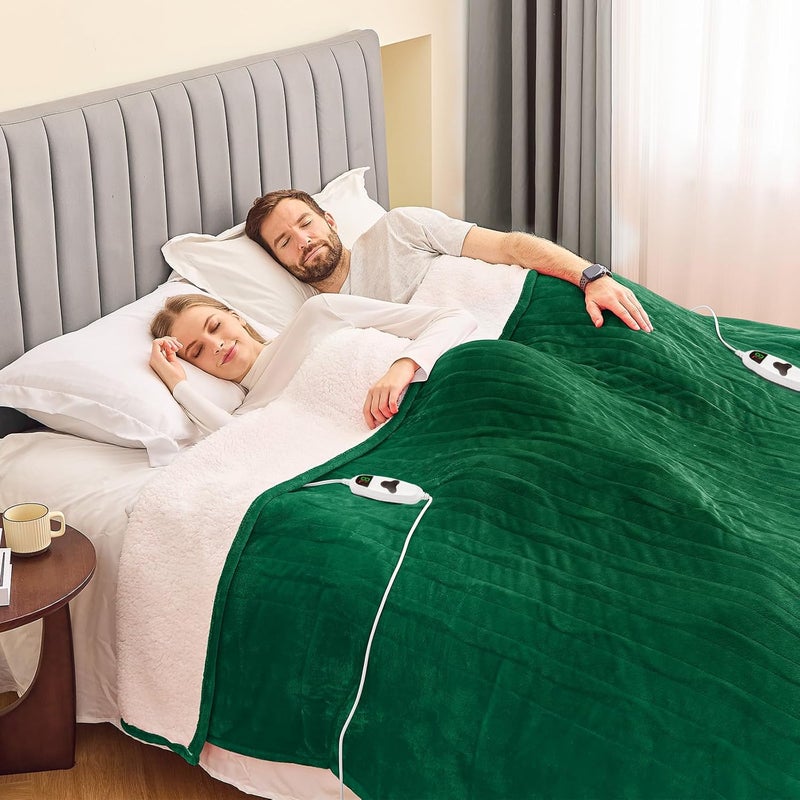 greenoak Heated Blanket Electric King Size 100"X90" Dual Control, Heating Blanket with 10 Heat Levels 8 Hours Auto-Off, Fleece Soft Gifts for Grandma Seniors Mom,Mint Green - Image 3
