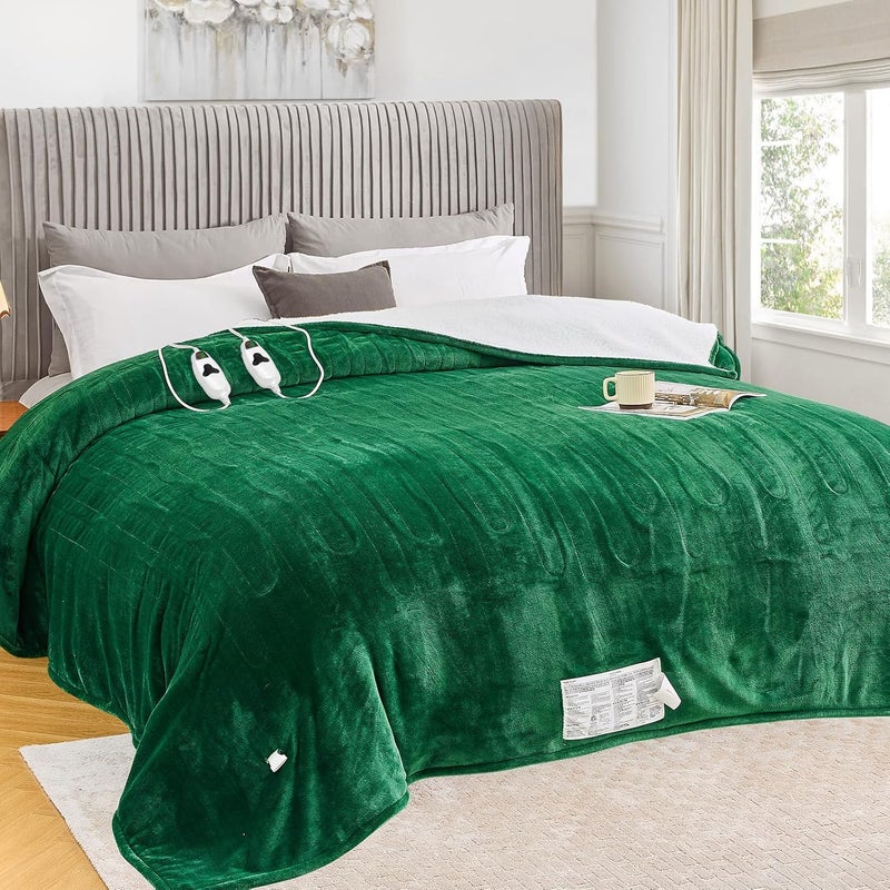 greenoak Heated Blanket Electric King Size 100"X90" Dual Control, Heating Blanket with 10 Heat Levels 8 Hours Auto-Off, Fleece Soft Gifts for Grandma Seniors Mom,Mint Green - Image 1