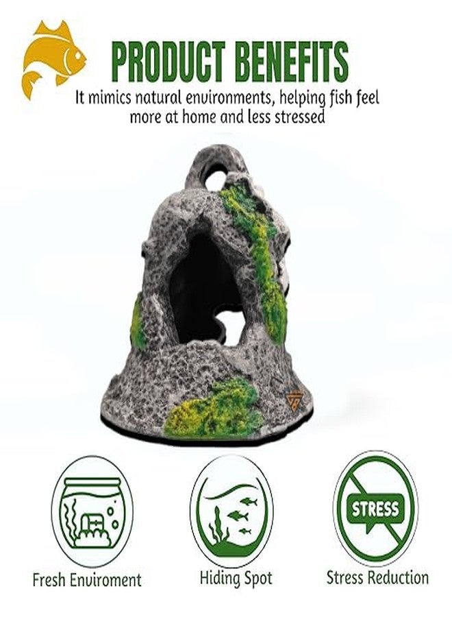 GIG BAZAAR-Aquarium Decorative Broken Bell-Shaped Ornament for Fish Shelter & Breeding Hiding Spot Area for Shrimp and Small Fish, Decorative Ornament (Grey) - Image 4