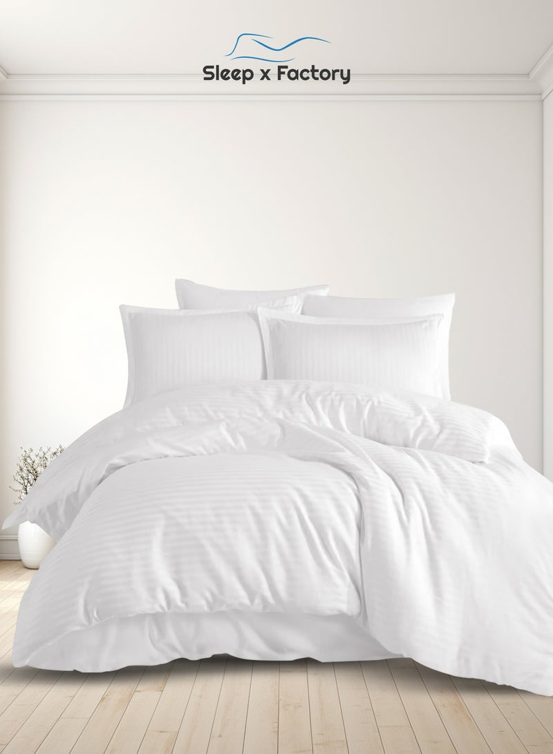 Sleep x Factory Luxury Hotel Style White Comforter Set, Fits 200 x 150 cm Double Size Bed, 7 Pcs Soft Microfiber, Stripe Design, Premium Collection - Image 1