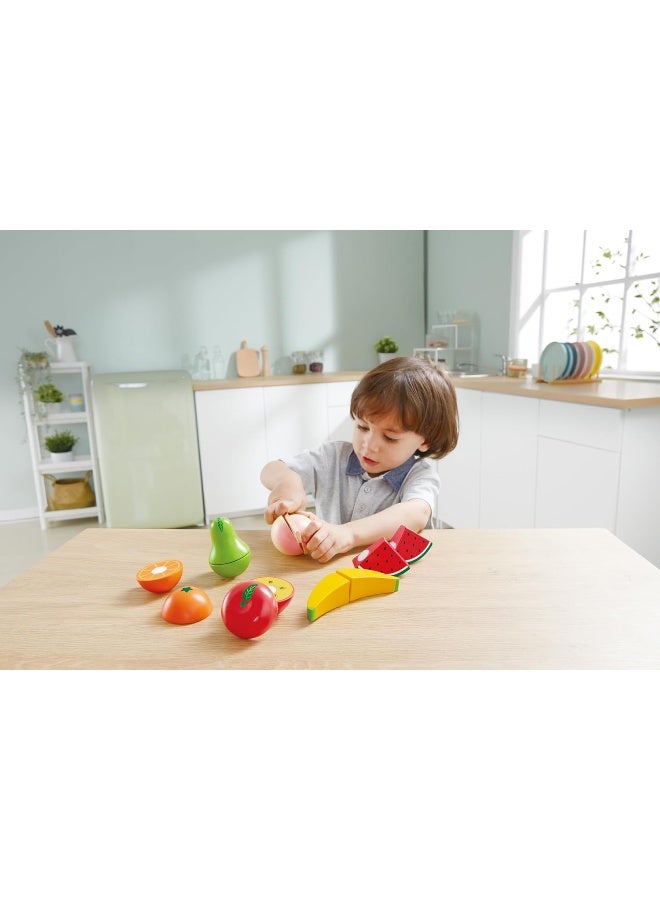 هيب مجموعة فواكه خشبية للعب من فارم شوب، 7 قطع | خوخ، كمثرى، برتقال، تفاح، موز، بطيخ | لعبة تعليمية للأطفال 3+ | صوت قرمشة - Image 3