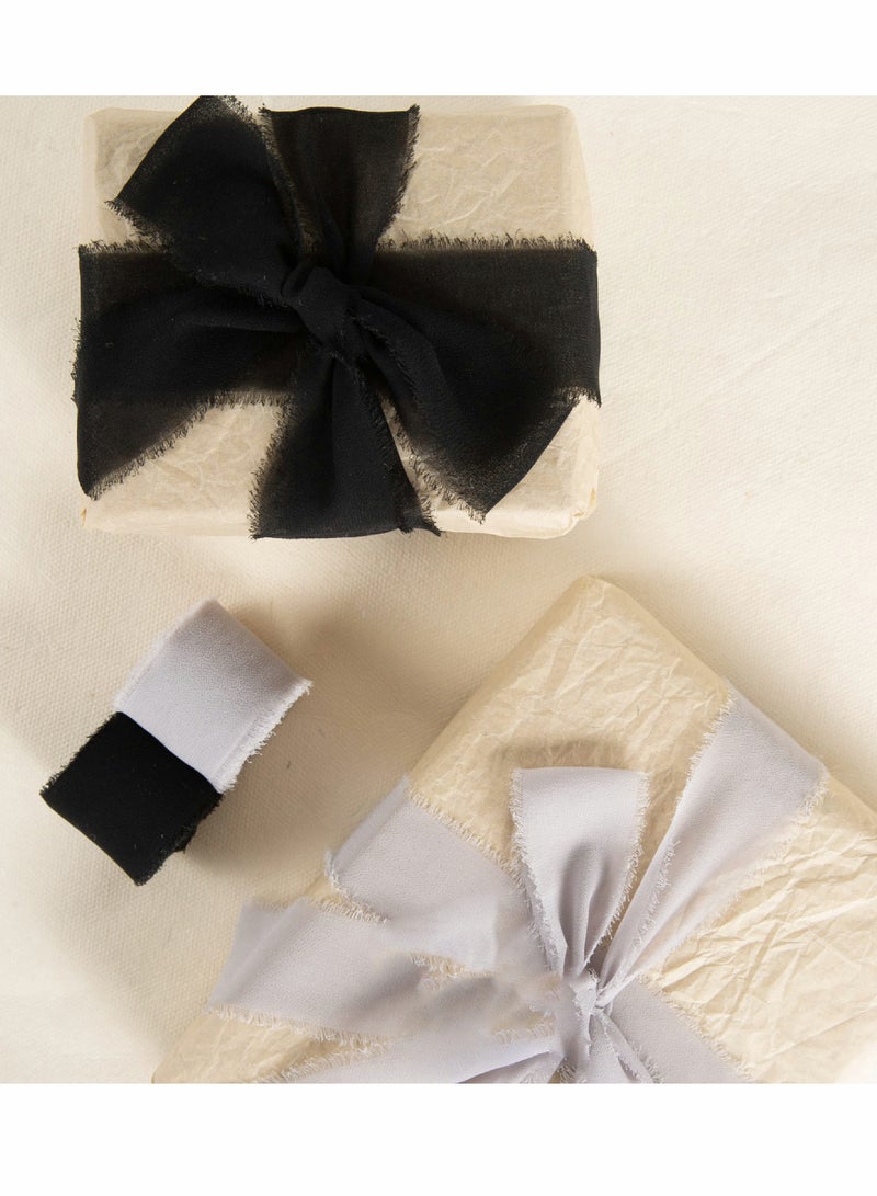 Handmade Fringe Chiffon Silk Ribbon 3 Rolls 38mm x 5Yd(4.5m) Black Ribbons Set for Wedding Invitations, Bridal Bouquets, Gifts Wrapping, DIY Crafts