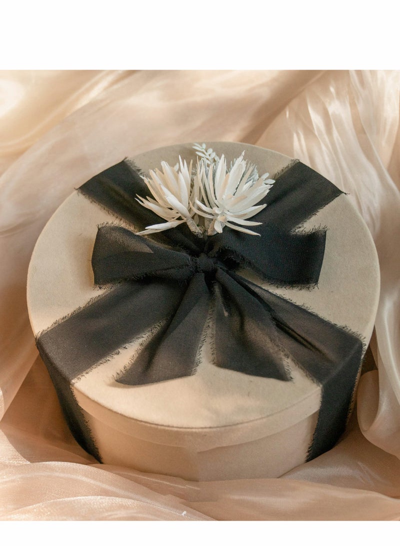 Handmade Fringe Chiffon Silk Ribbon 3 Rolls 38mm x 5Yd(4.5m) Black Ribbons Set for Wedding Invitations, Bridal Bouquets, Gifts Wrapping, DIY Crafts