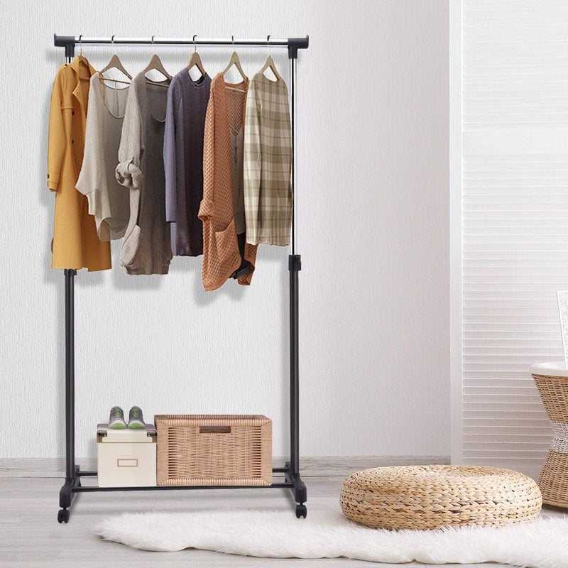 PANTH Multi functional Stainless Steel Single Poll Cloth Towel Rack,Movable Portable Clothes Rack/Cloth Display Stand/Cloth Organizer,Room Space Saver Towel Cloth Rack Holder - Image 1