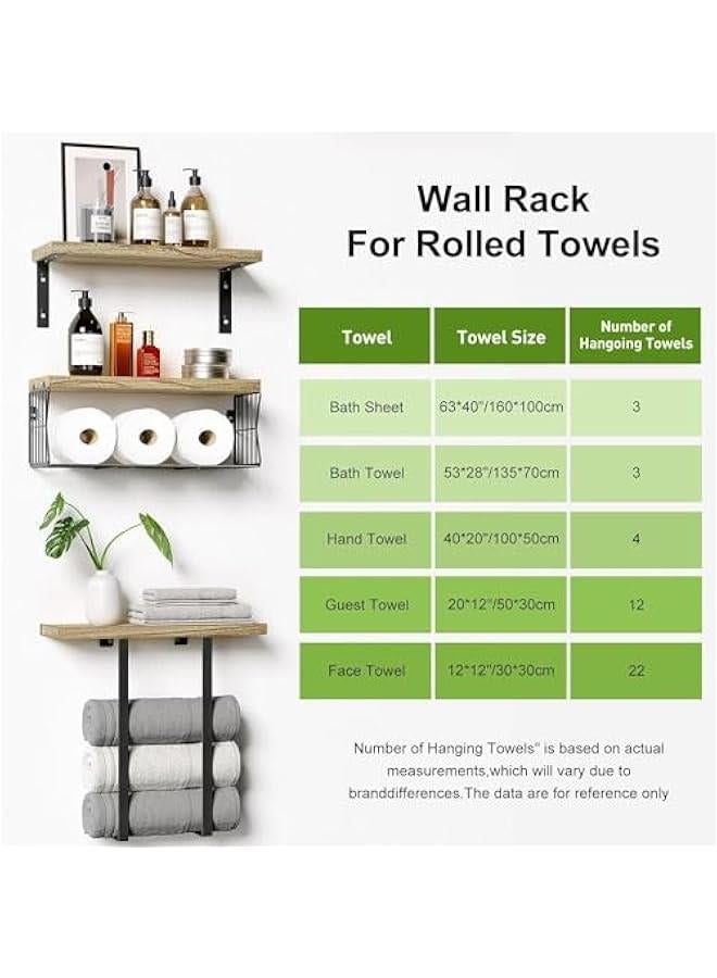 HOOKOR Floating Shelves Wall Mounted Over Toilet,Bathroom Shelf with Towel Rack Paper Holder Storage - Rustic Wood Farmhouse Shelves for Wall Decor/Bathroom (Brown)  - Image 3