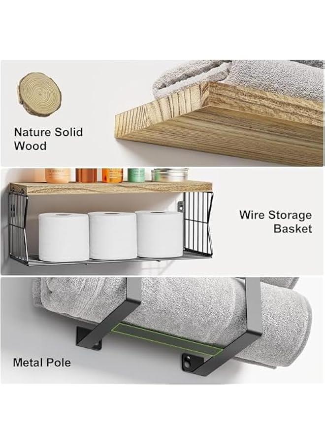 HOOKOR Floating Shelves Wall Mounted Over Toilet,Bathroom Shelf with Towel Rack Paper Holder Storage - Rustic Wood Farmhouse Shelves for Wall Decor/Bathroom (Brown)  - Image 4