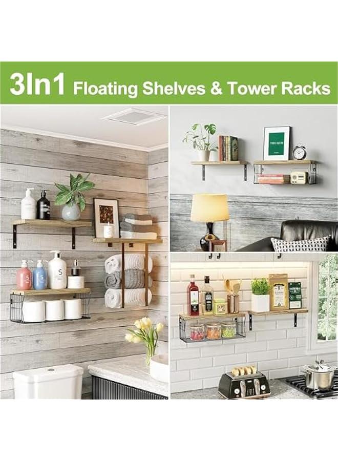 HOOKOR Floating Shelves Wall Mounted Over Toilet,Bathroom Shelf with Towel Rack Paper Holder Storage - Rustic Wood Farmhouse Shelves for Wall Decor/Bathroom (Brown)  - Image 5