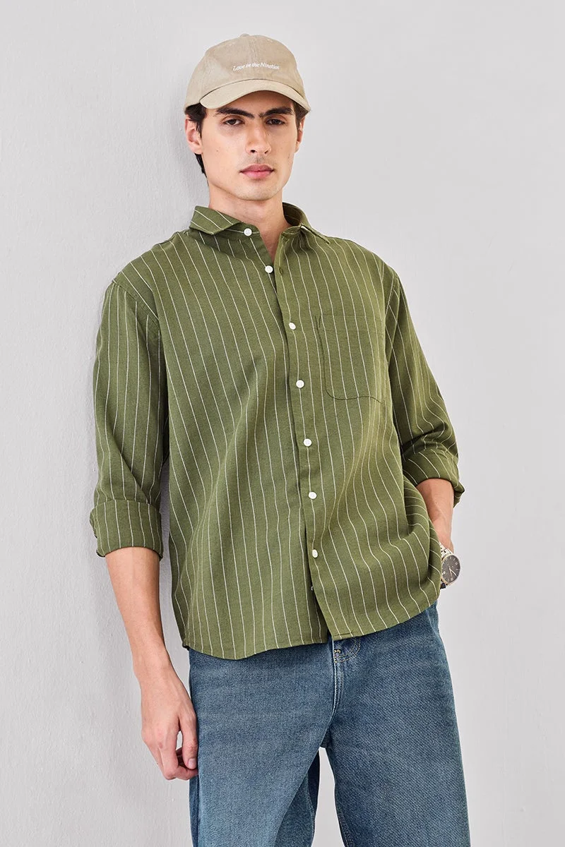 SNITCH Linen Blend Regular Fit Stripes Shirt