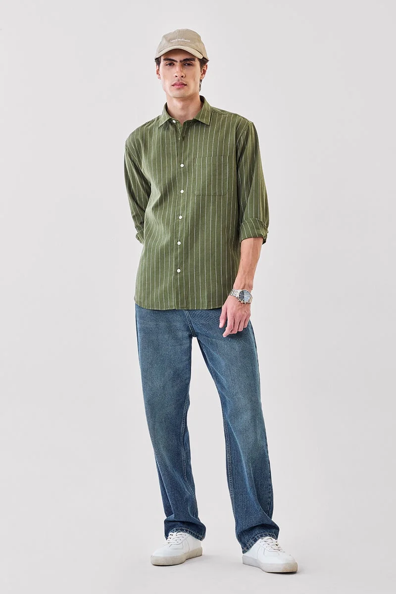 SNITCH Linen Blend Regular Fit Stripes Shirt