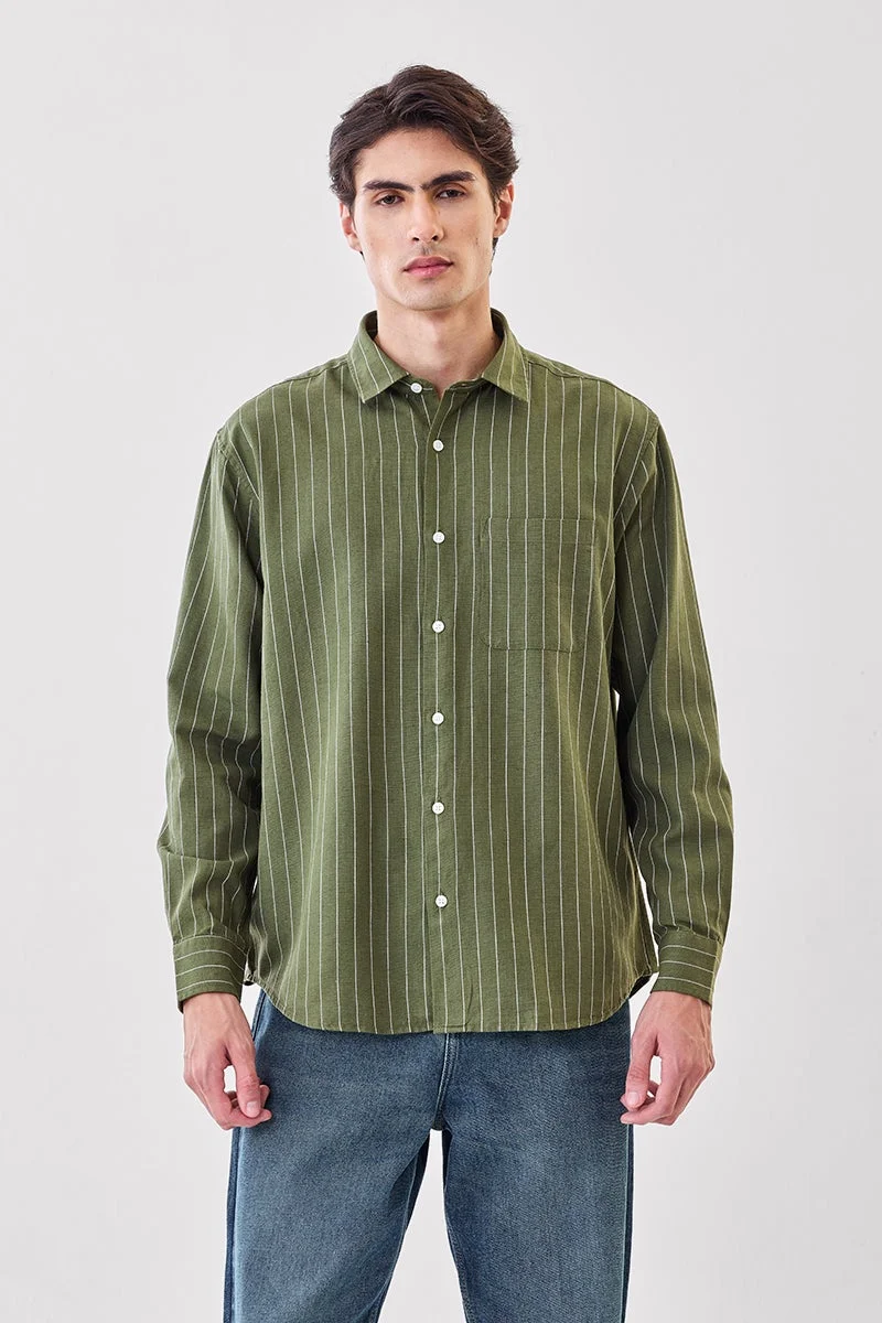 SNITCH Linen Blend Regular Fit Stripes Shirt