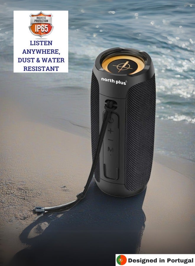 North Plus SoundWave34 Bluetooth Speaker, 40W Stereo Sound, TWS Pairing, IP65 Water Resistant, Long Range, FM Radio, USB/Micro SD Playback, LED Indicators, Portuguese Design - Image 4