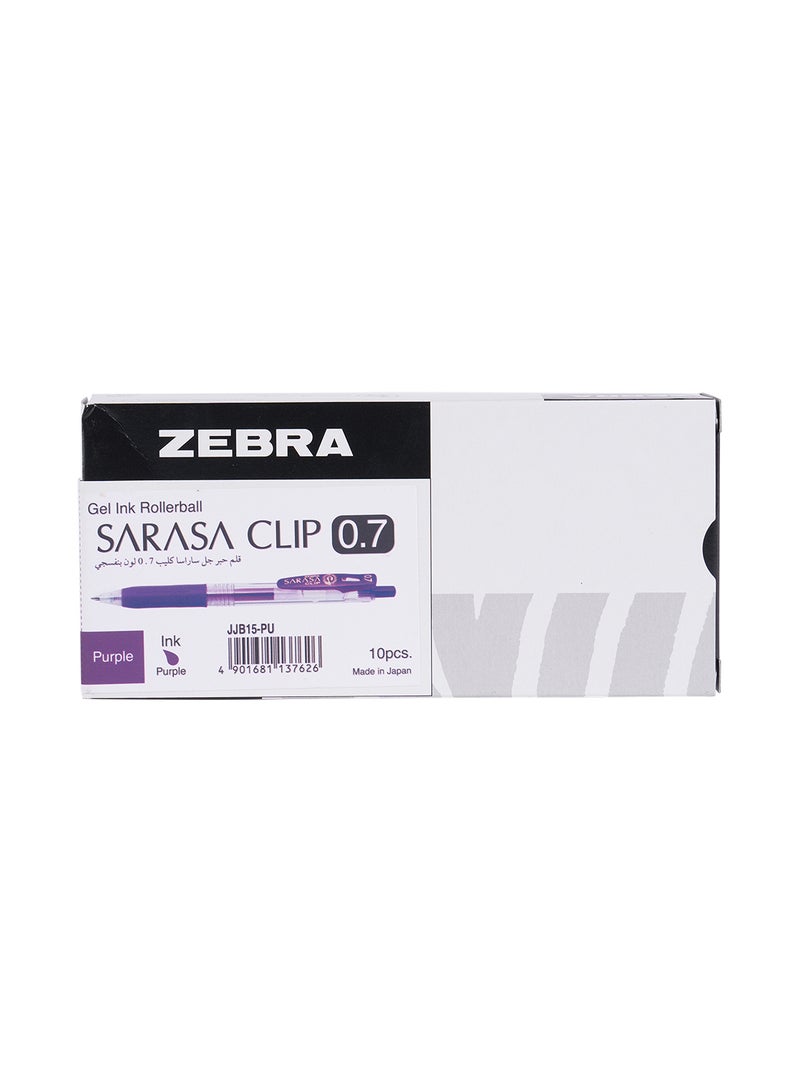 ZEBRA Sararsa Clip Violet Gel Pen 0.7mm, for Journaling , Sketching , Drawing , Note-Taking , Pack of 10 Pens - Image 1