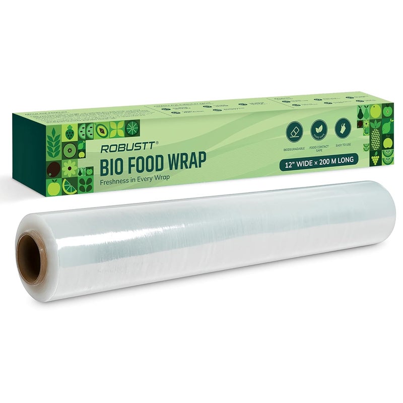 ROBUSTT Bio Food Wrap Cling Film for Food Wrapping| 200 m ×12”| Keeps Food Fresh Eco-Friendly Transparent Wrapping roll | Ideal Cling Film for Food Wrapping - Image 1