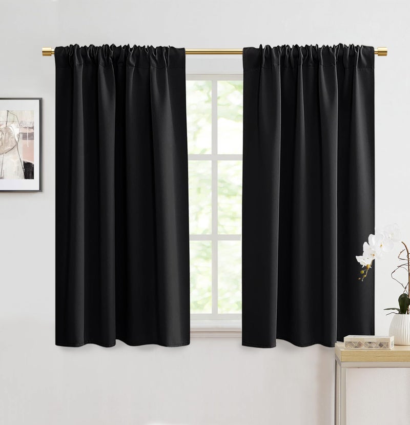 PANELSBURG PANELSBURG 48 Inch Length Small Window Curtains for KitchenThermal Insulated Room Darkening Blackout Short Curtain Drapes for Windows Bedroom BathroomBlack