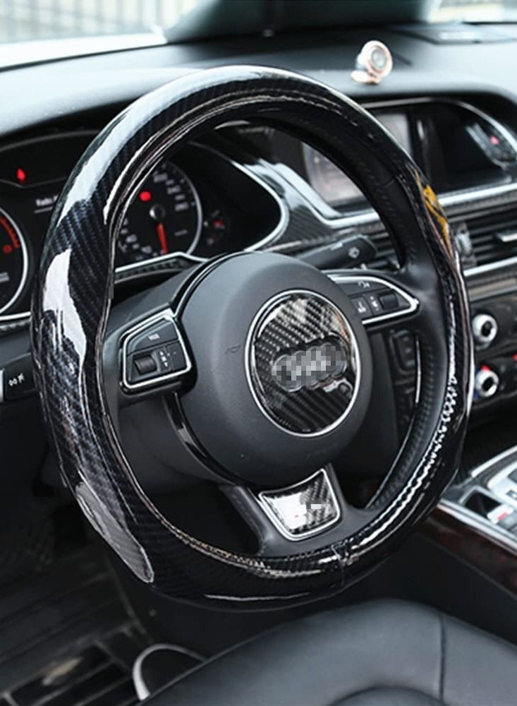 SYOSI Steering Wheel Covers Carbon Fiber Universal Fit 15 inch for Men Ergonomics Sport Design Anti-Slip Inner Blue Rubber Carbon Fiber Pattern Auto Steering Wheel Covers Accessories for Men Women - Image 2