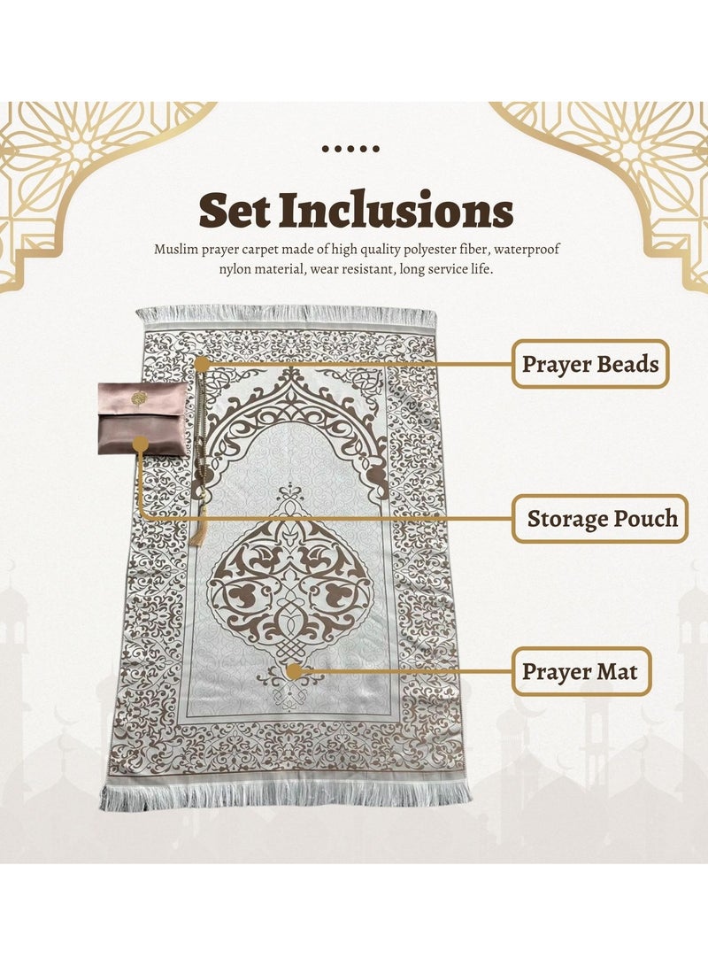 Home Smart Home Smart Prayer Mat with Prayer Beads and Storage Pouch Portable Mat for Travel Ramadan Ideal Gift for Men and Women  - Image 3