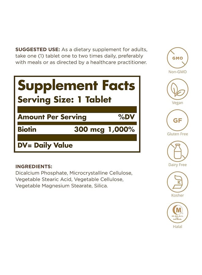 Solgar Biotin 300 Mg Supports Healthy Skin Nails And Hair Gluten Wheat And Dairy Free  Suitable For Vegans 100  Tablets - Image 4