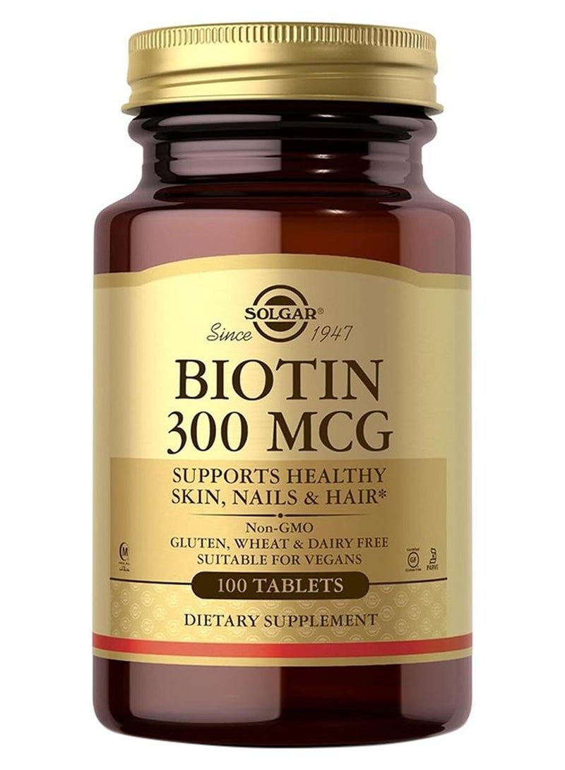 Solgar Biotin 300 Mg Supports Healthy Skin Nails And Hair Gluten Wheat And Dairy Free  Suitable For Vegans 100  Tablets - Image 1