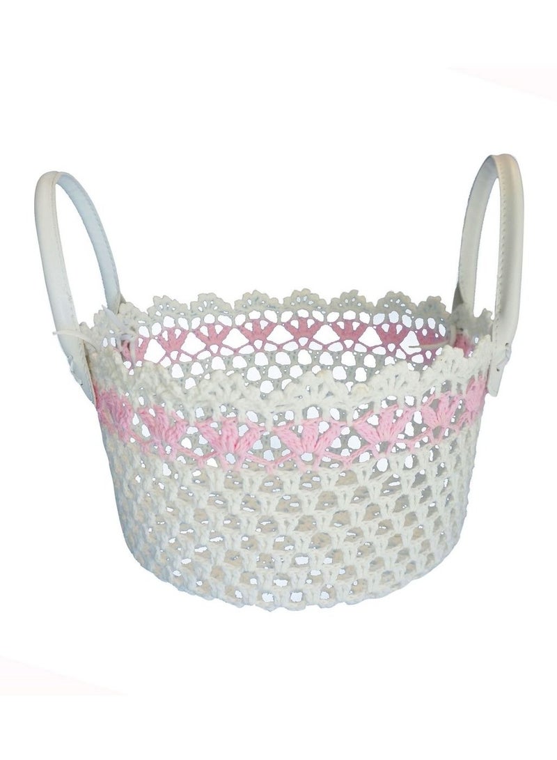 سلة لون أبيض ووردي فاتح من القطن الطبيعي متعددة الاستخدامات قياس 27 في 15 سم - Image 1