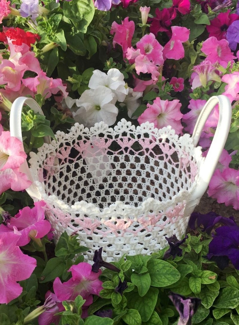 سلة لون أبيض ووردي فاتح من القطن الطبيعي متعددة الاستخدامات قياس 27 في 15 سم - Image 5