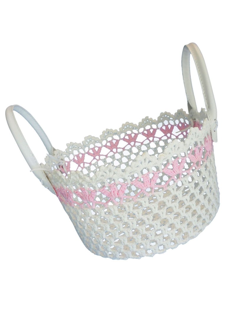 سلة لون أبيض ووردي فاتح من القطن الطبيعي متعددة الاستخدامات قياس 27 في 15 سم - Image 2