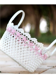 Salla Multipurpose Storage Cotton Basket White and Pink 27x15cm  - Image 3