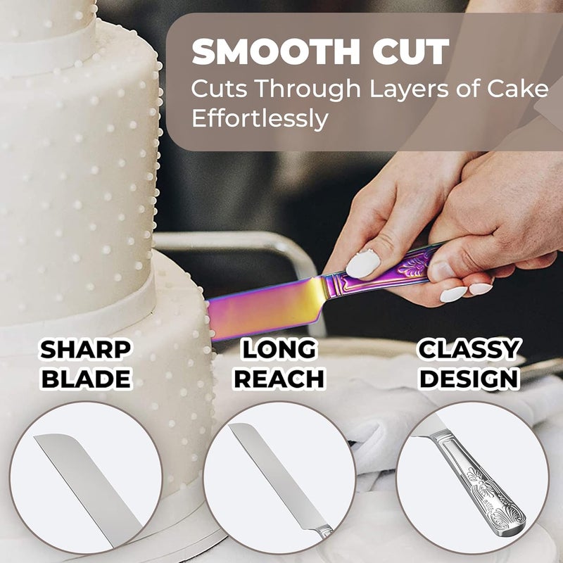 Orblue Wedding Cake Knife and Server Set - Premium, Beautifully Engraved Cutting Set - Elegant Keepsake for Newlyweds Multicolored - Image 4